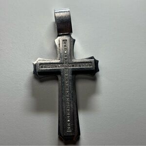 Spartan .20 CT. T.W. Diamond Cross‎ Stainless Steel Pendant